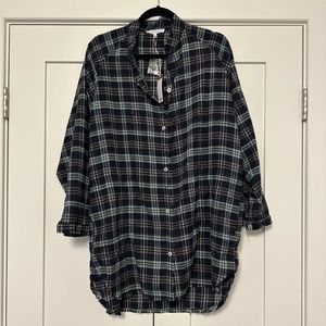 Lucca Cotton Blend Green plaid Long Sleeve Shirt Dress